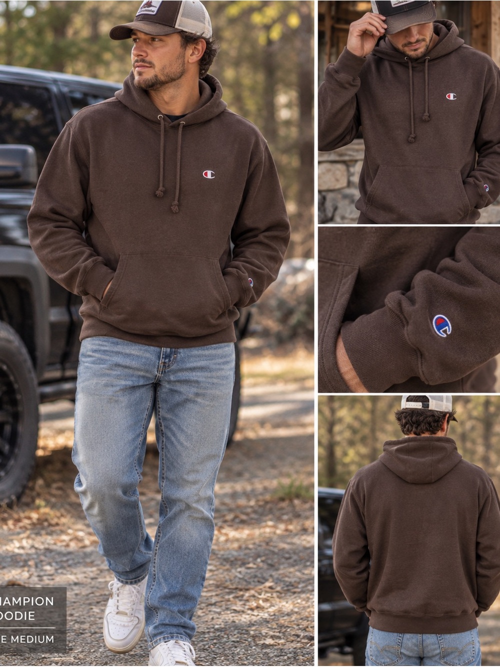 Champion Reverse Weave Men's Brown Pullover Hoodie with Kangaroo Pocket
